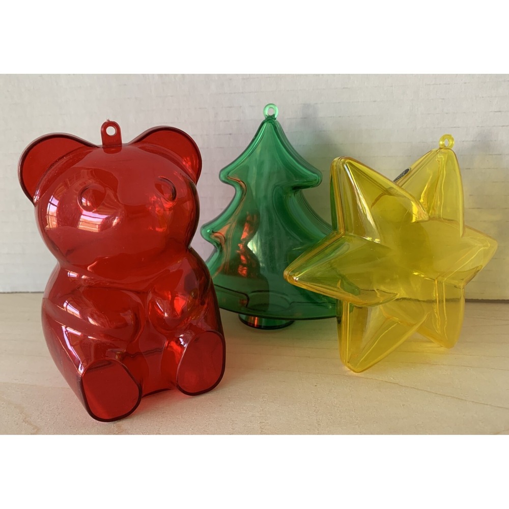 Vtg Clear Christmas Ornament Candy Container  LOT of  3 W Germany Bear Star Tree